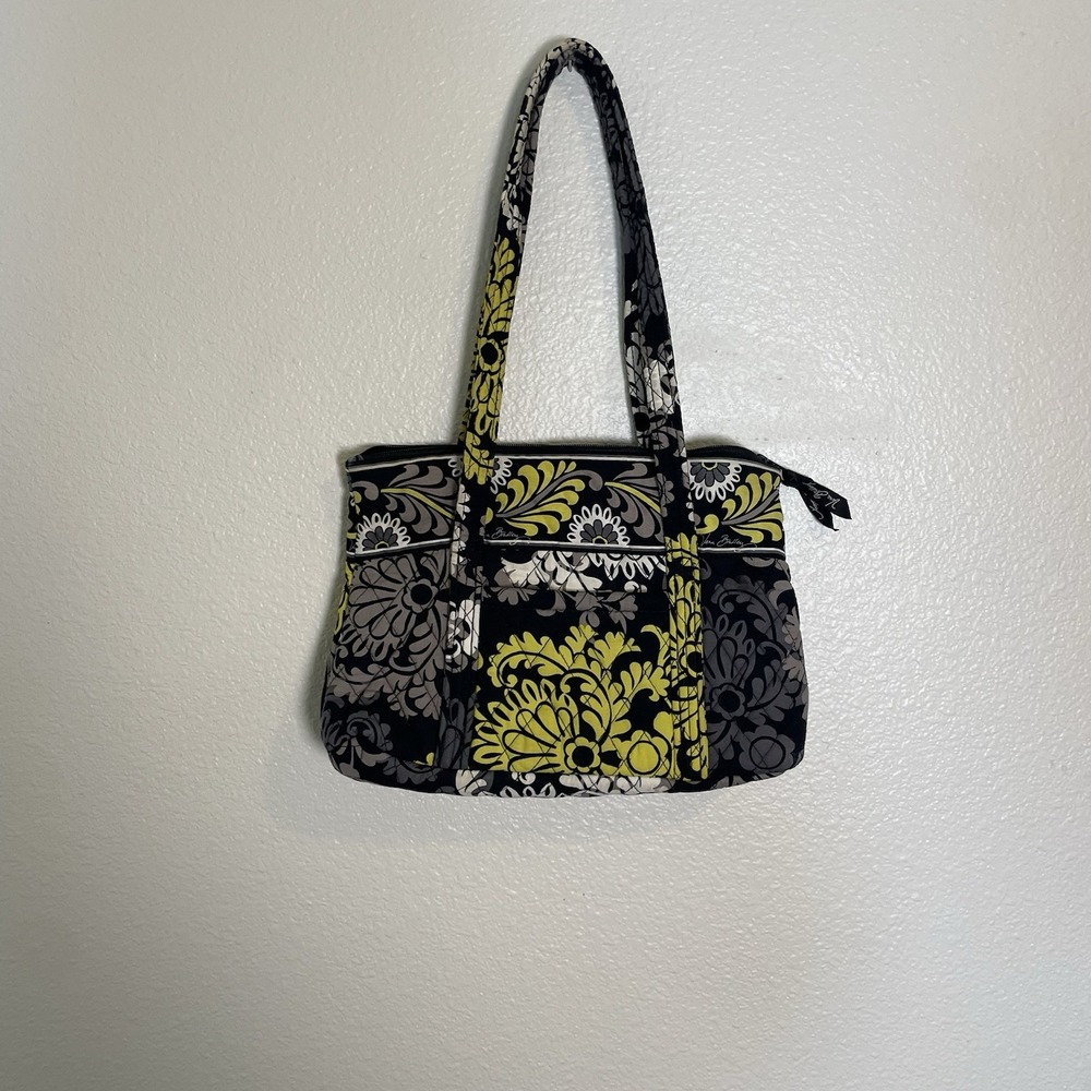 RETIRED Baroque‎ Vera Bradley Three-O Tote Bag Black, White, Yellow Floral